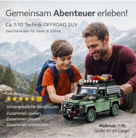 KI-generiertes Produktfoto — Technic Offroad SUV mit Lifestyle-Szenerie