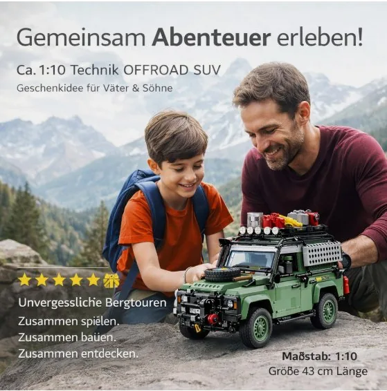 KI-generiertes Produktfoto: Technic Offroad SUV mit Lifestyle-Szenerie