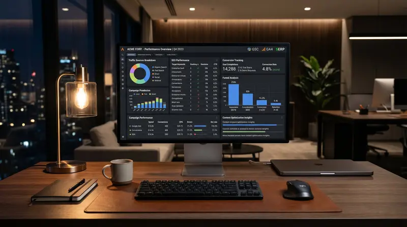 ACME CORP Performance Dashboard — SEO Rankings, Funnel Analysis und Campaign Performance von Uzun Digital